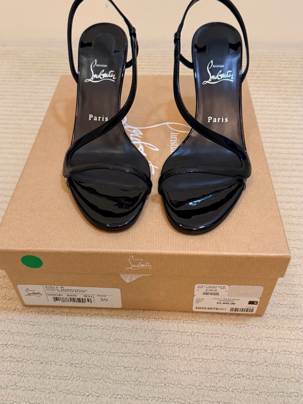 Christian Louboutin Rosa Z 80 Black Patent Calf Leather Strappy Slingback Heels